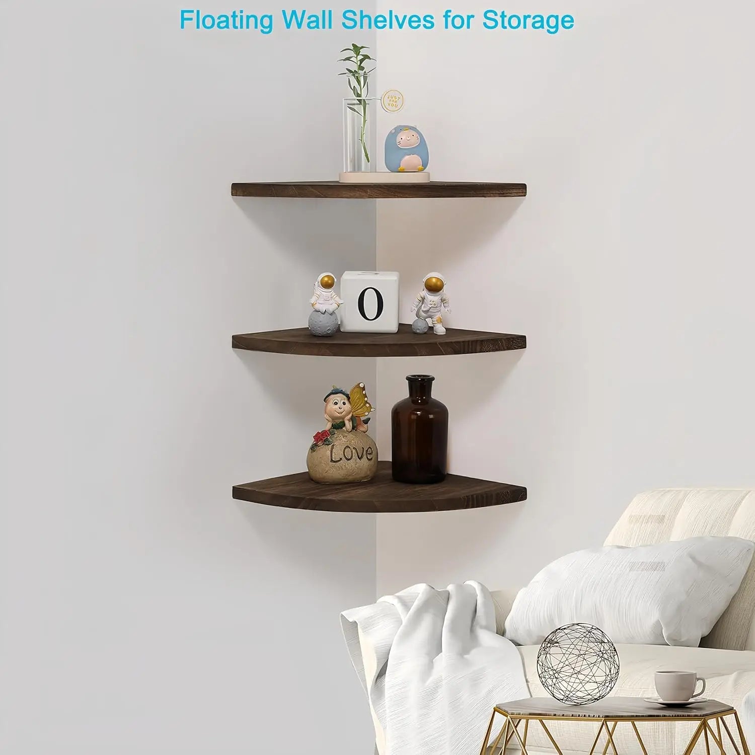 Corner wall shelves wood floating with cable raceway mount storage display for tv accessories monitor sp - united