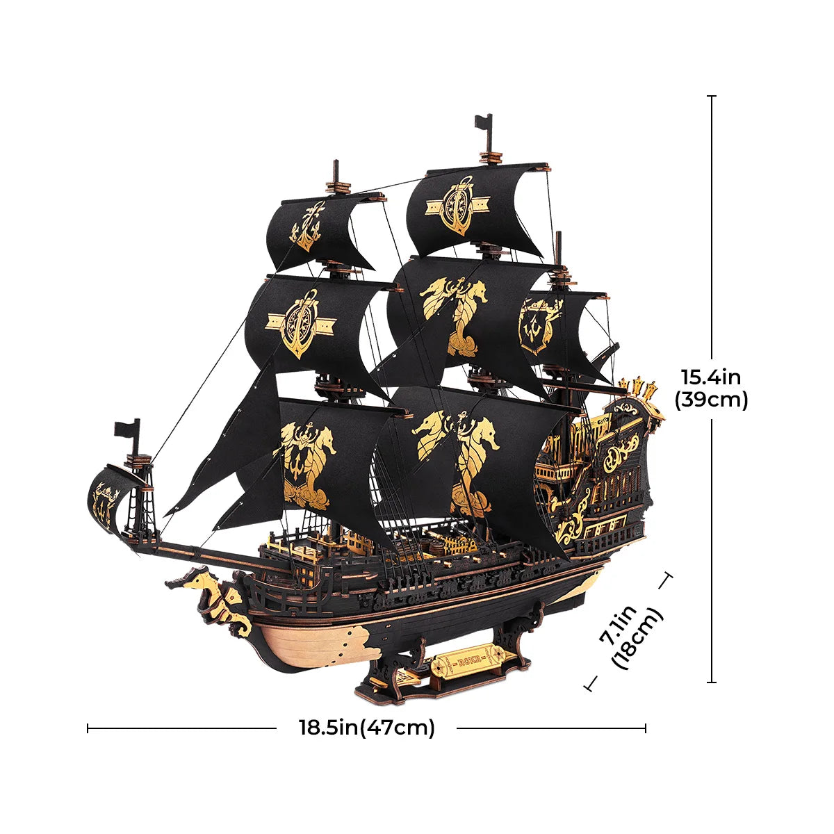 Robotime rokr the seahorse barque pre-colored baroque-era warship for adult gifts family building block kit 3d wooden