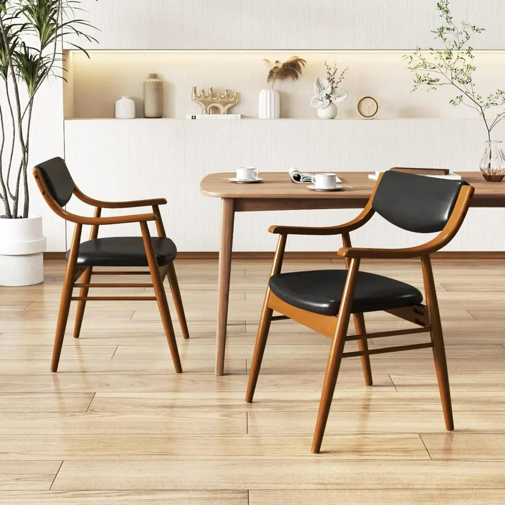 Wooden dining chairs set of 2 pu leather upholstered kitchen w/padded seat & back rubber wood frame comfy modern