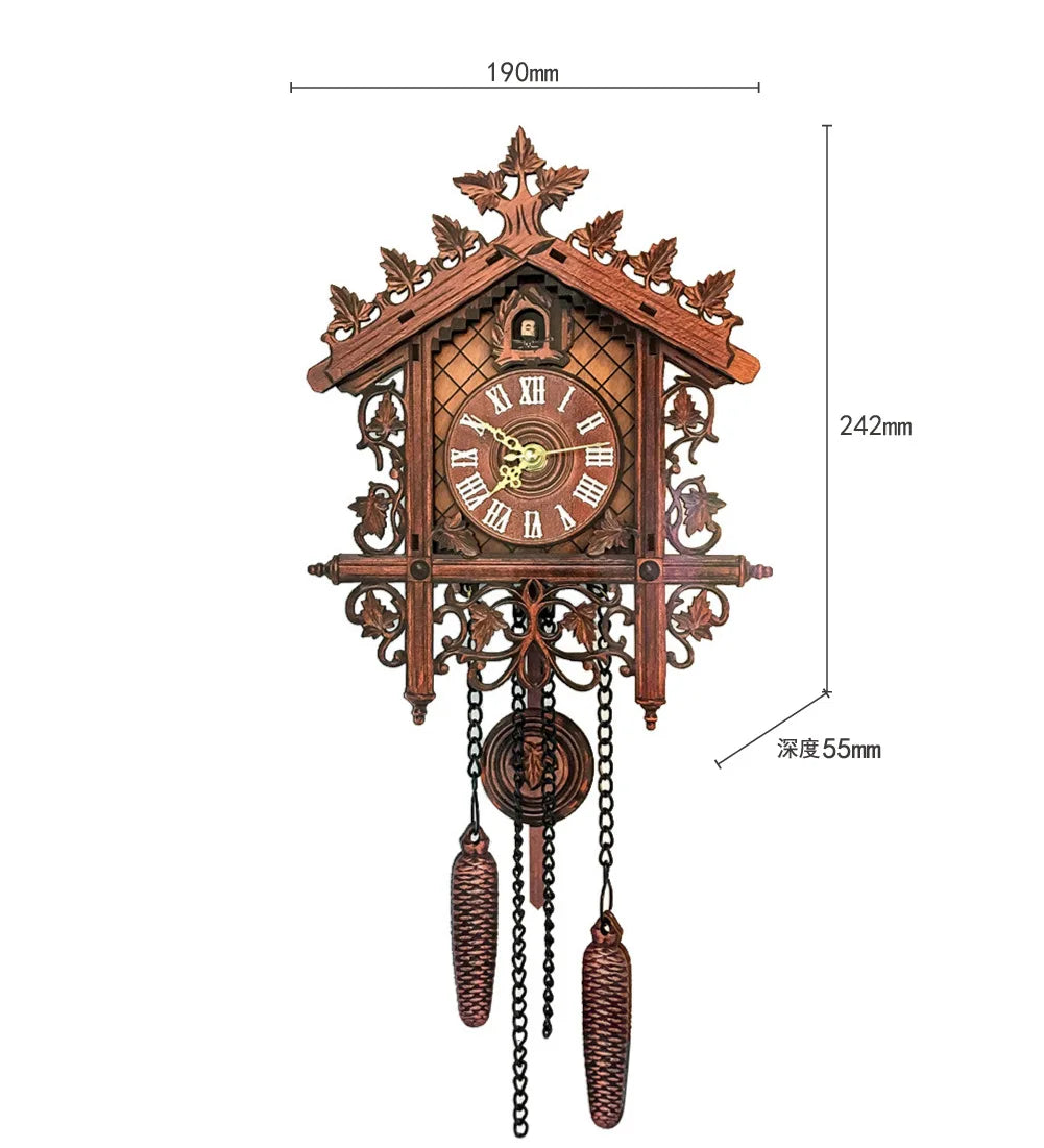 Vintage cuckoo clock wall handcrafted wooden silent for home decor nordic antique style electronic cuccu watch - cml002