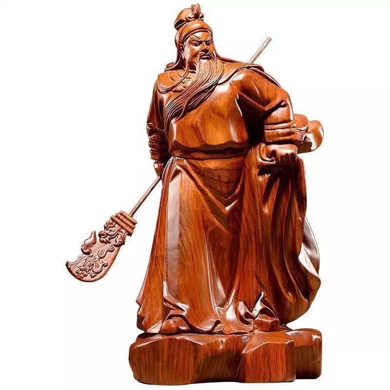 Guan gong statue rosewood carving god of wealth home altar office/shop decor feng shui gift - a / 14cm - religious
