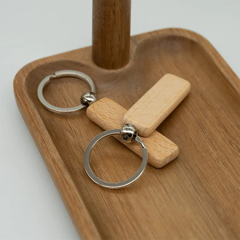10-100pcs rectangle blank wood keychain key chains diy gifts - chain