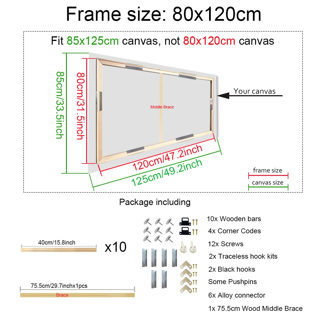 40x60 50x70 60x90 60x120 diy wood frame kit for canvas oil painting bars diamond wall art - 80x120cm