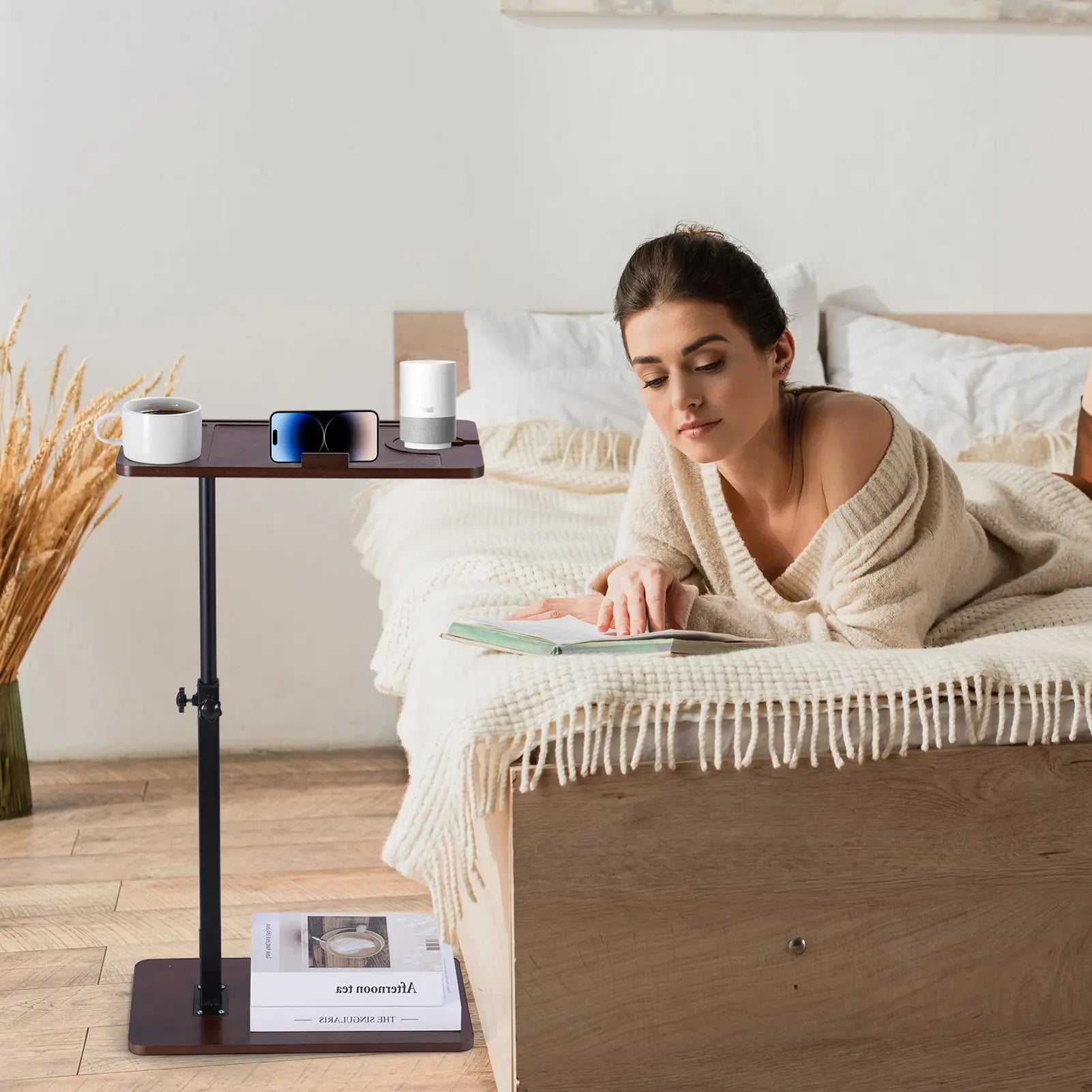 Simple coffee table bedside storage rack side sofa with 2-tier shelf home living room - brown / united states