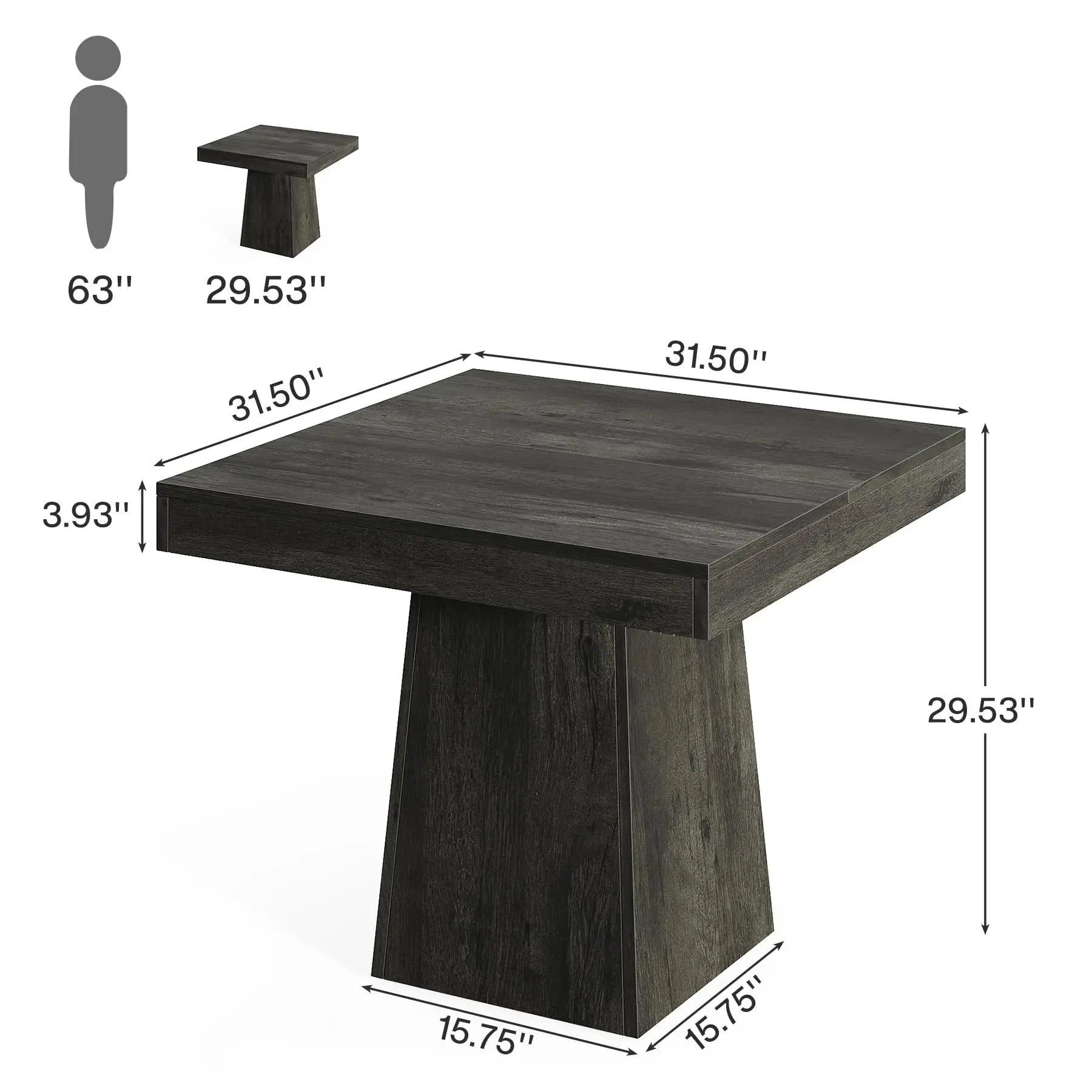 Tribesigns square dining table for 4 31.5-inch kitchen small dinner with sturdy pedestal base farmhouse roo - black