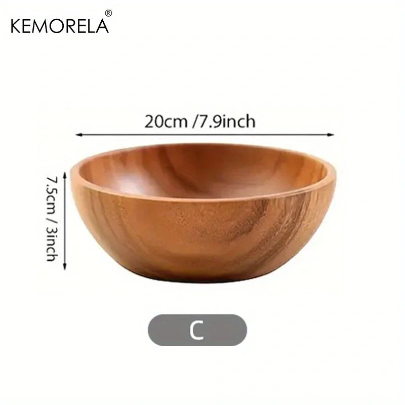1pcs acacia wooden salad bowl kids anti-scalding suitable for fruit vegetable ice cream decoration - c