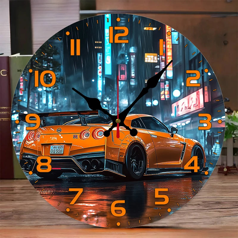 Transportation wooden round silent hanging wall clock,suitable for living room,office,study room,bedroom,home