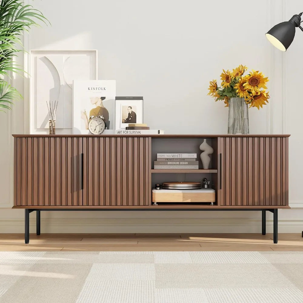 66’’ modern tv stand for 55/60/70 inch tv,mid century entertainment center with storage cabinet and adjustable shelf