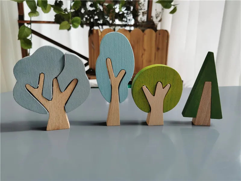 Wooden diy blocks toys rainbow trees forest saplings for kids building stacking play - cool trees set - game
