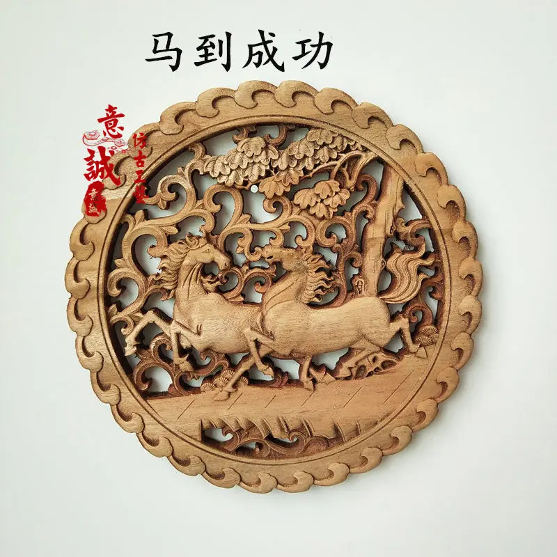 Traditional chinese woodcarving wall hanging camphor wood 3d exquisite dragon phoenix flower carving craft home