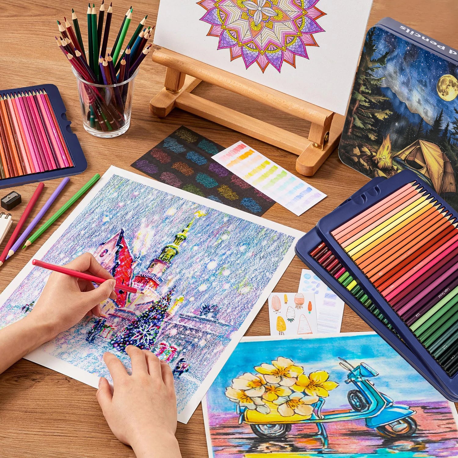 180 colored pencils soft core professional numbered art drawing for sketching shading blending crafting,tin case