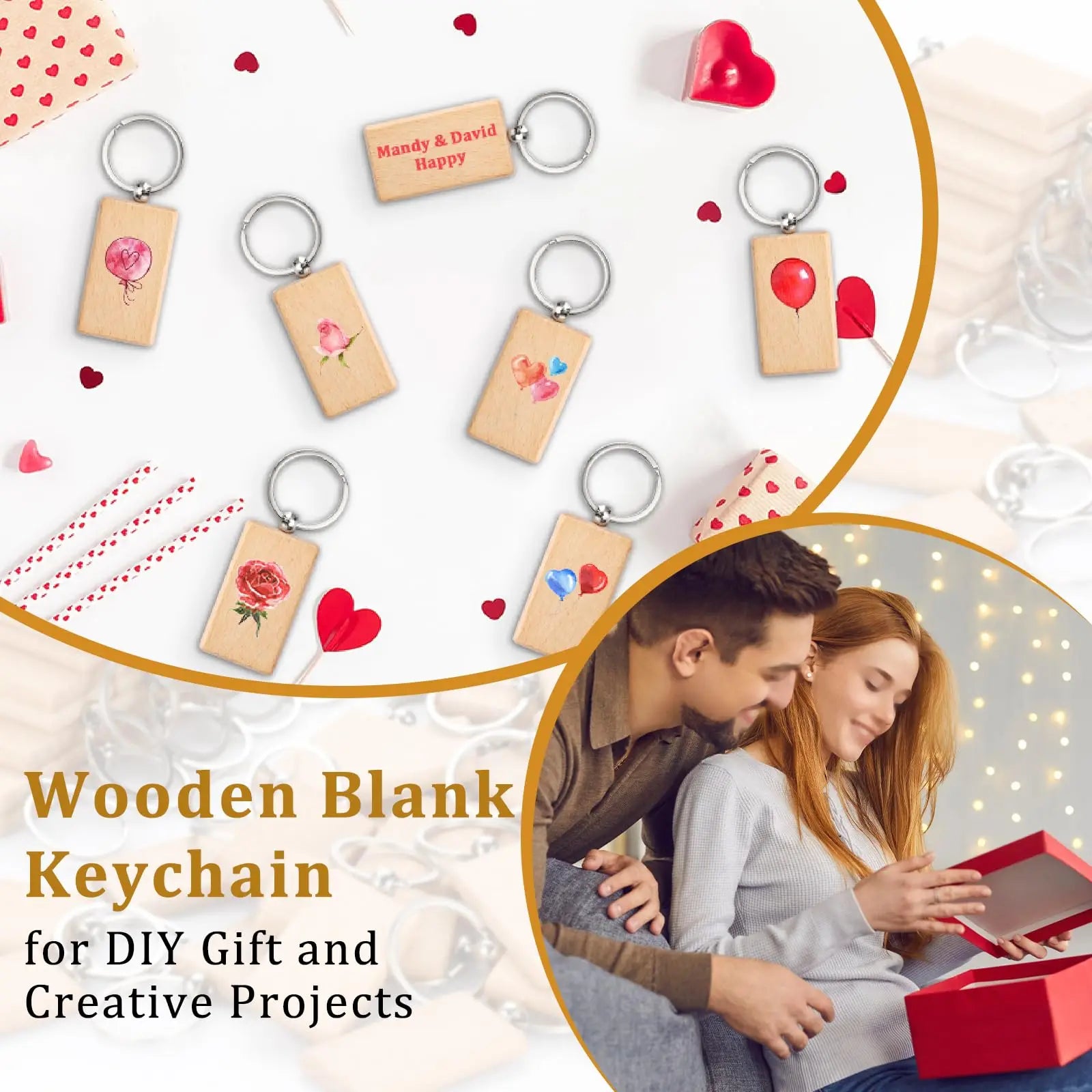 20pcs blank wooden keychain rectangular bulk wholesale wood key chains ring suitable for gift - chain