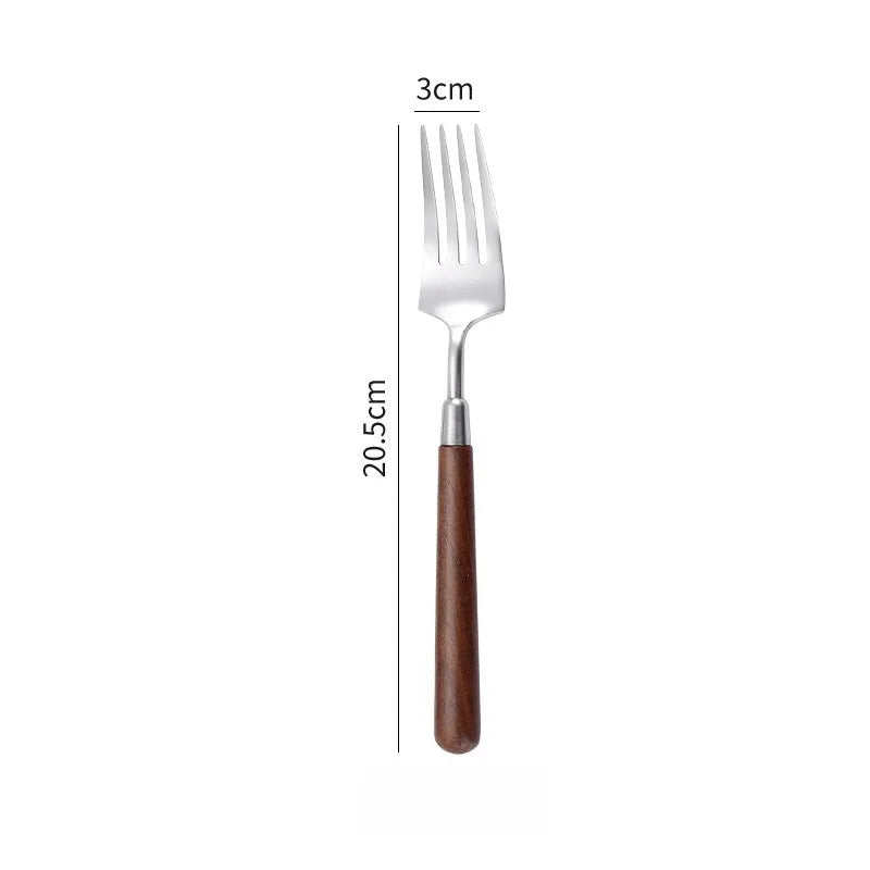Stainless steel knife fork spoon walnut handle western tableware high-value japanese retro wooden - set