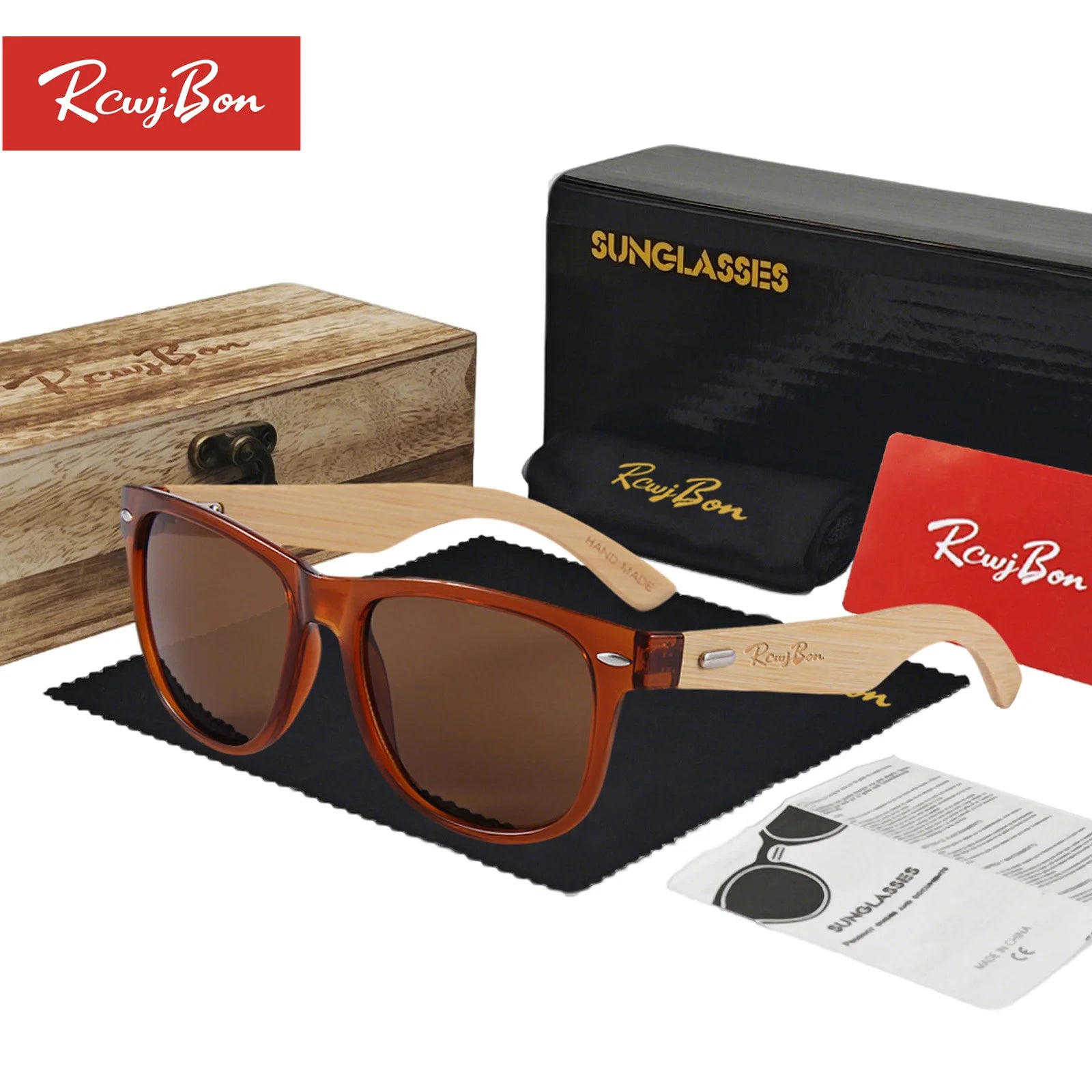 High quality fashion wooden sunglasses for men retro glasses women sunscreen rice nail 2140 - tea
