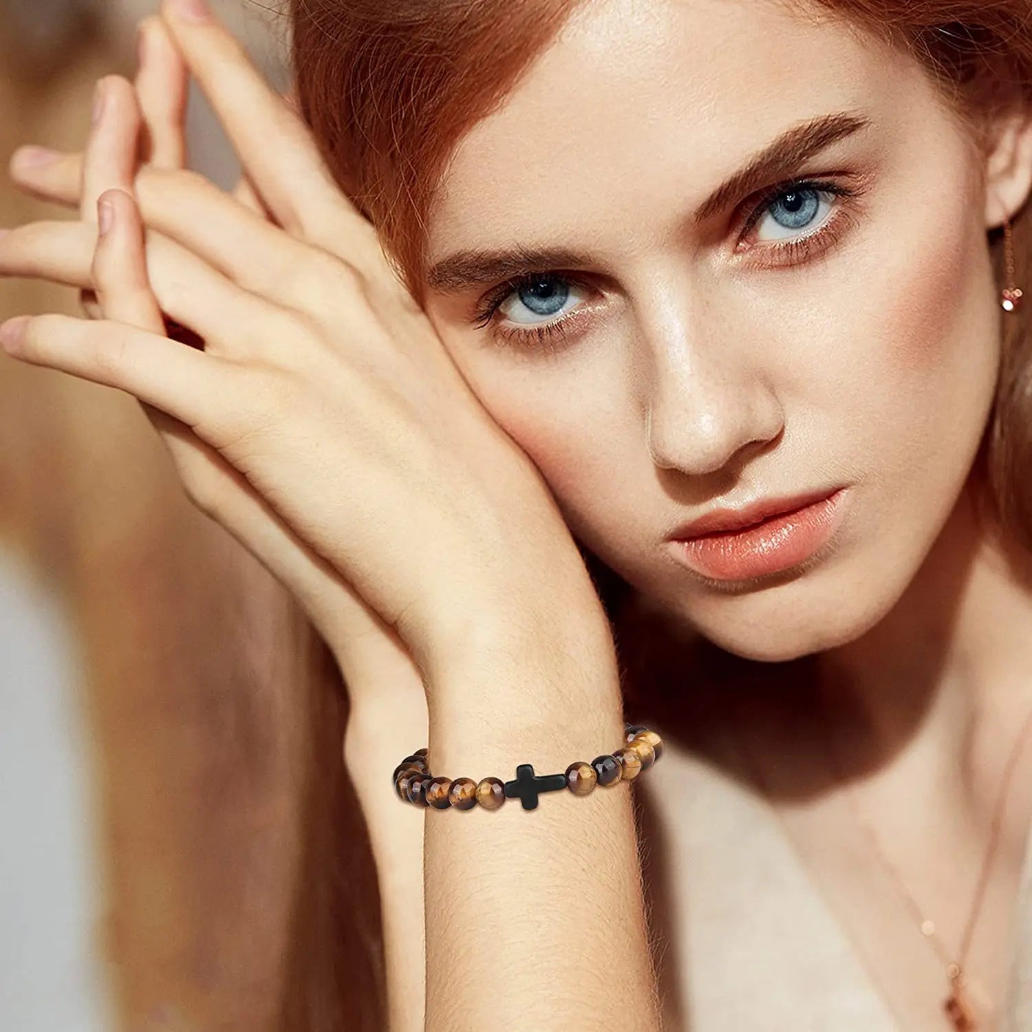 Prayer men natural stone wood beads rosary hematite cross bracelets onyx meditation bracelet women yoga jewelry homme