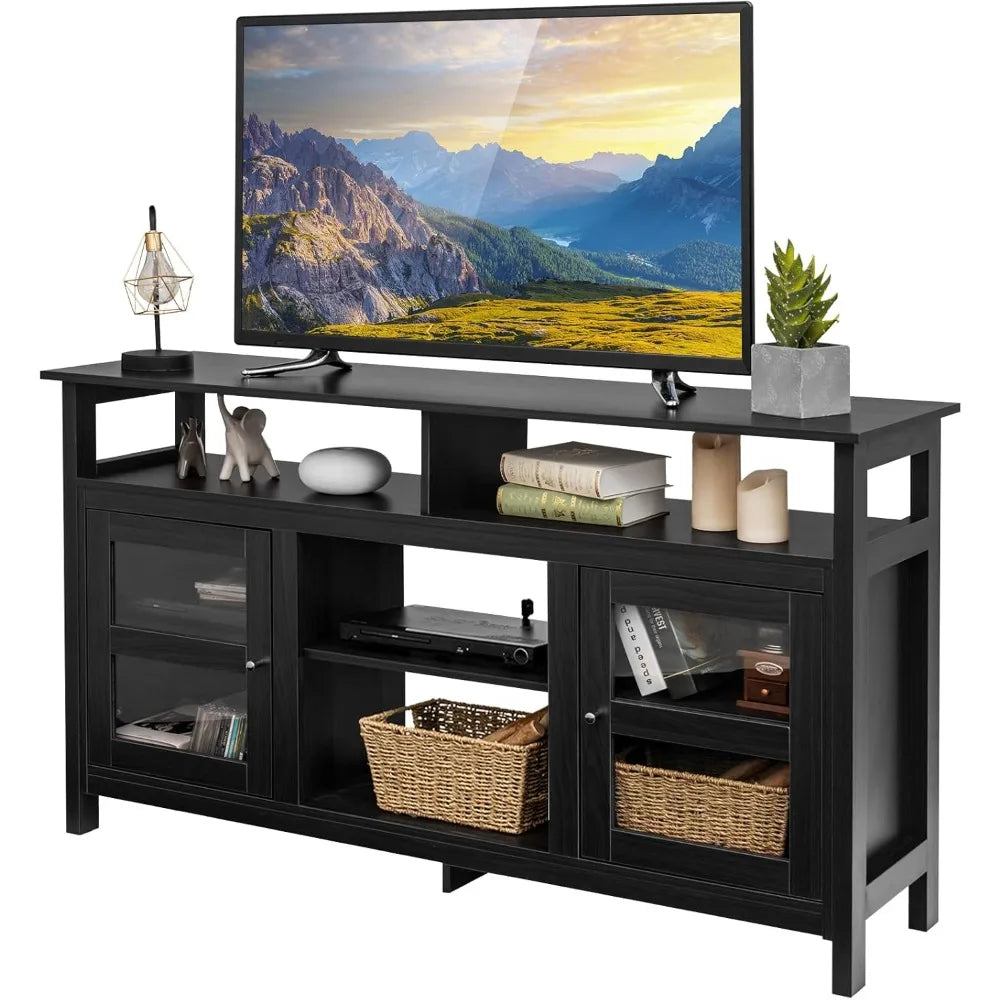 Wooden flat screen tv stand for 65’’ tvs console table with cabinets and shelves home living room - united states