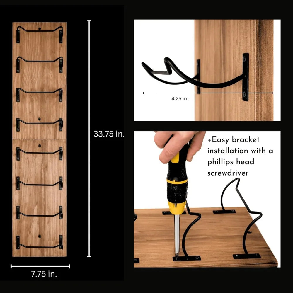 Wine rack wall mounted | wooden with 8 bottle storage and matte black brackets | rustic finis - united states / multi