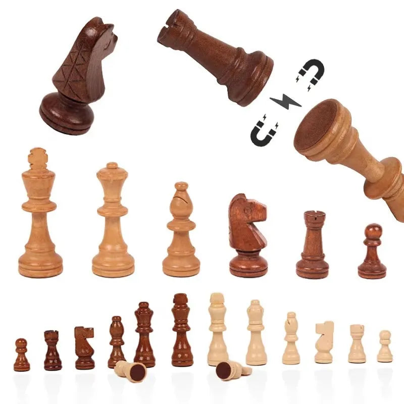 Magnetic wooden folding chess set for adults and kids felted game board interior storage family gift 29cm * - 29cm