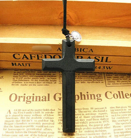Retro artistic wooden cross nelace korean faion pendant long men’s sweater chain hanging decoration ex version - disc