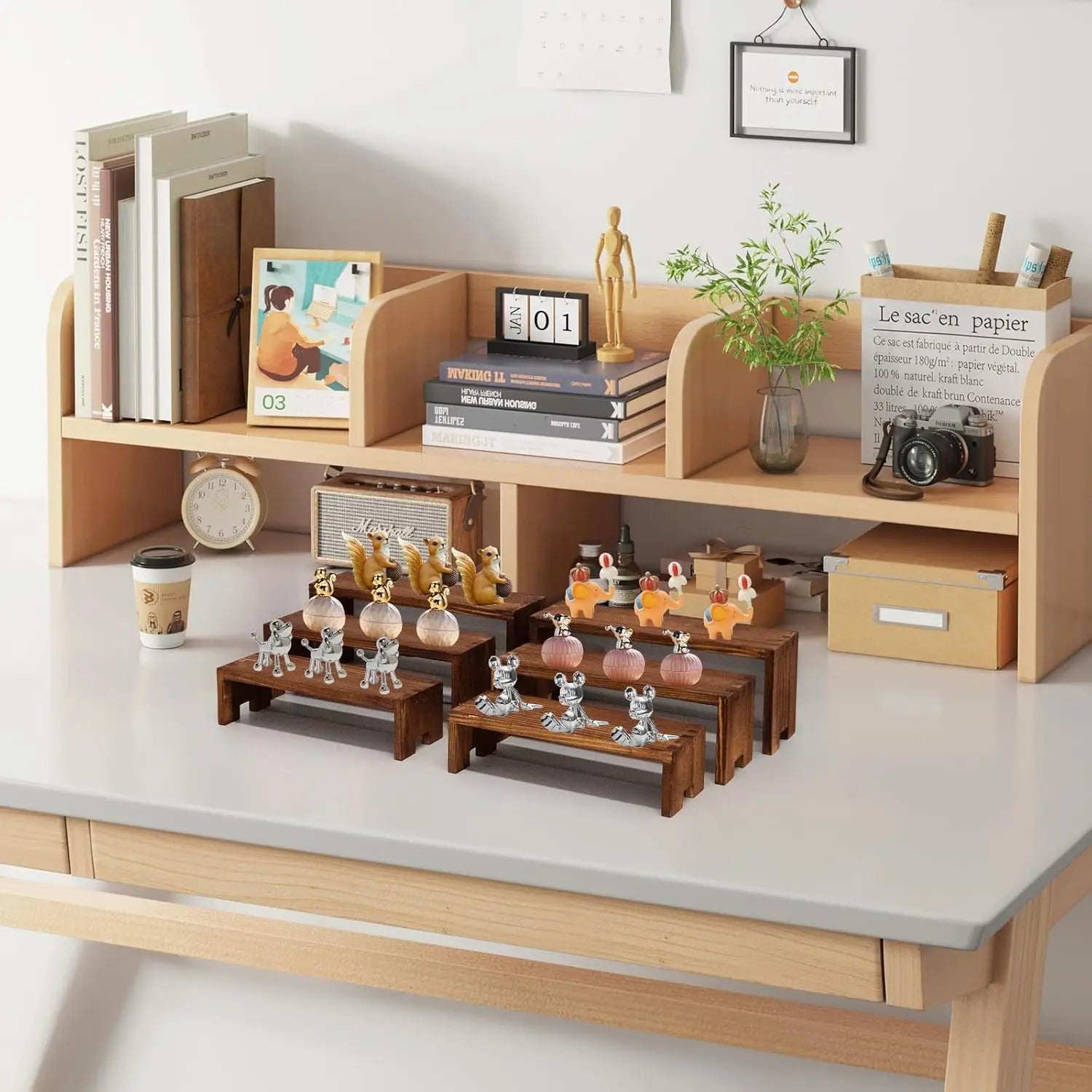 Display wood risers wooden stand 3 tier racks decorative rectangular 2 set 6 piece cupcake stands cologne perfume