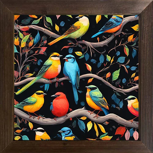 A cartoon-painted bird cool picture case with a wooden frame and oil painting that can be used for classroom festival