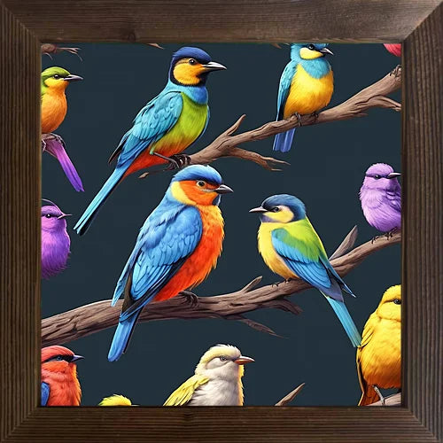 A cartoon-painted bird cool picture case with a wooden frame and oil painting that can be used for classroom festival