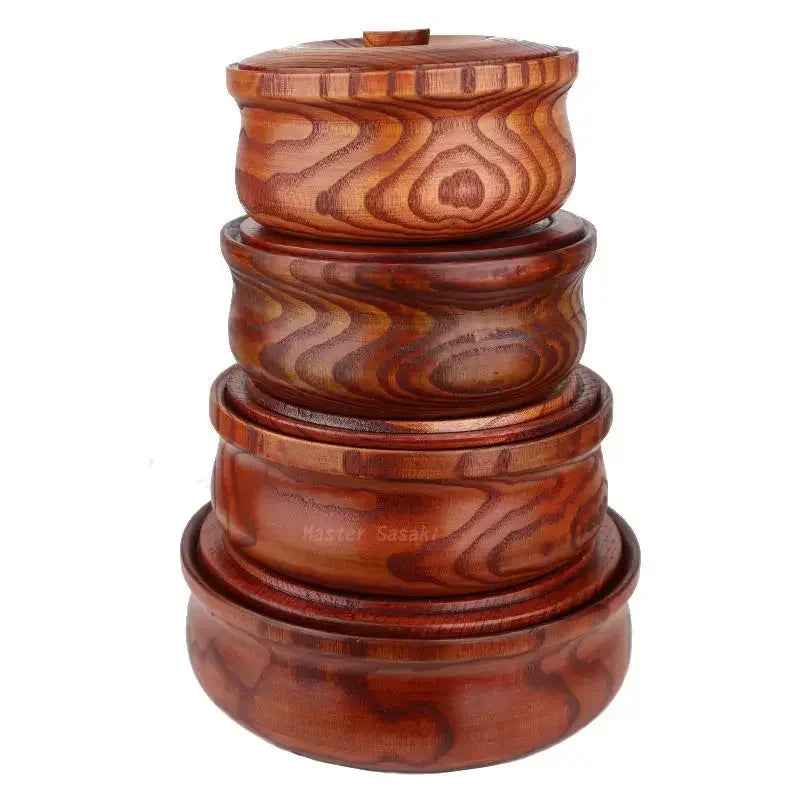 Solid wooden bowl with lid wooden salad reusable serving for salad fruits cereal soup rice everyday use durable