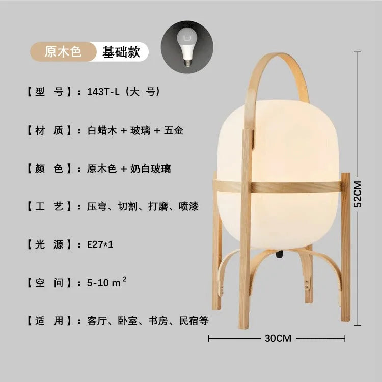 Japanese design solid wood glass desk light led e27 vintage table lamp home decor living room bedroom bedside kitchen