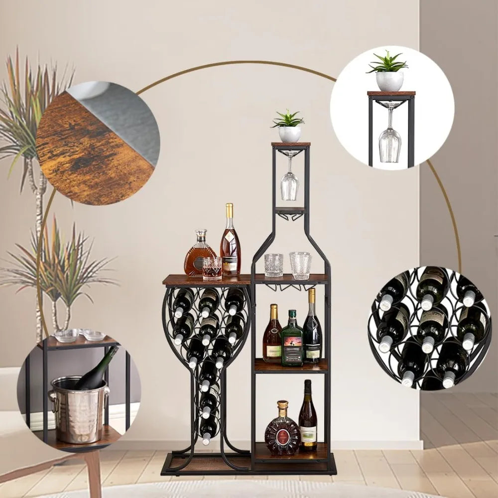 5-tier wine rack freestanding floor 11 bottles modern wooden holder-storage cabinet for home bar kitchen dining room