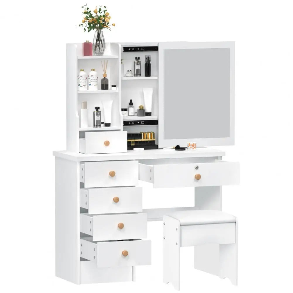 Makeup vanities vanity desk with sliding mirror bedroom dressing table 6 drawers furniture