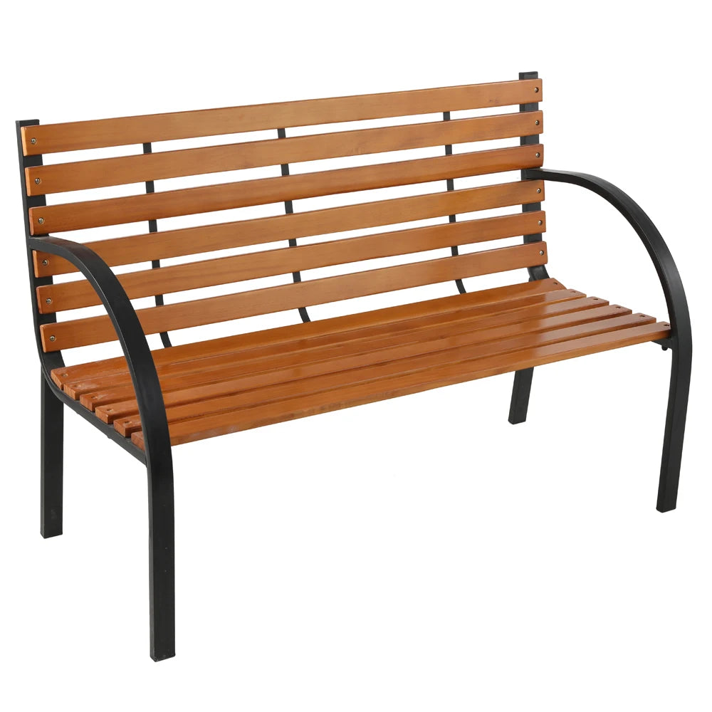 48’’ hardwood slotted steel cast iron frame outdoor patio garden bench park seat classic design blend perfectly