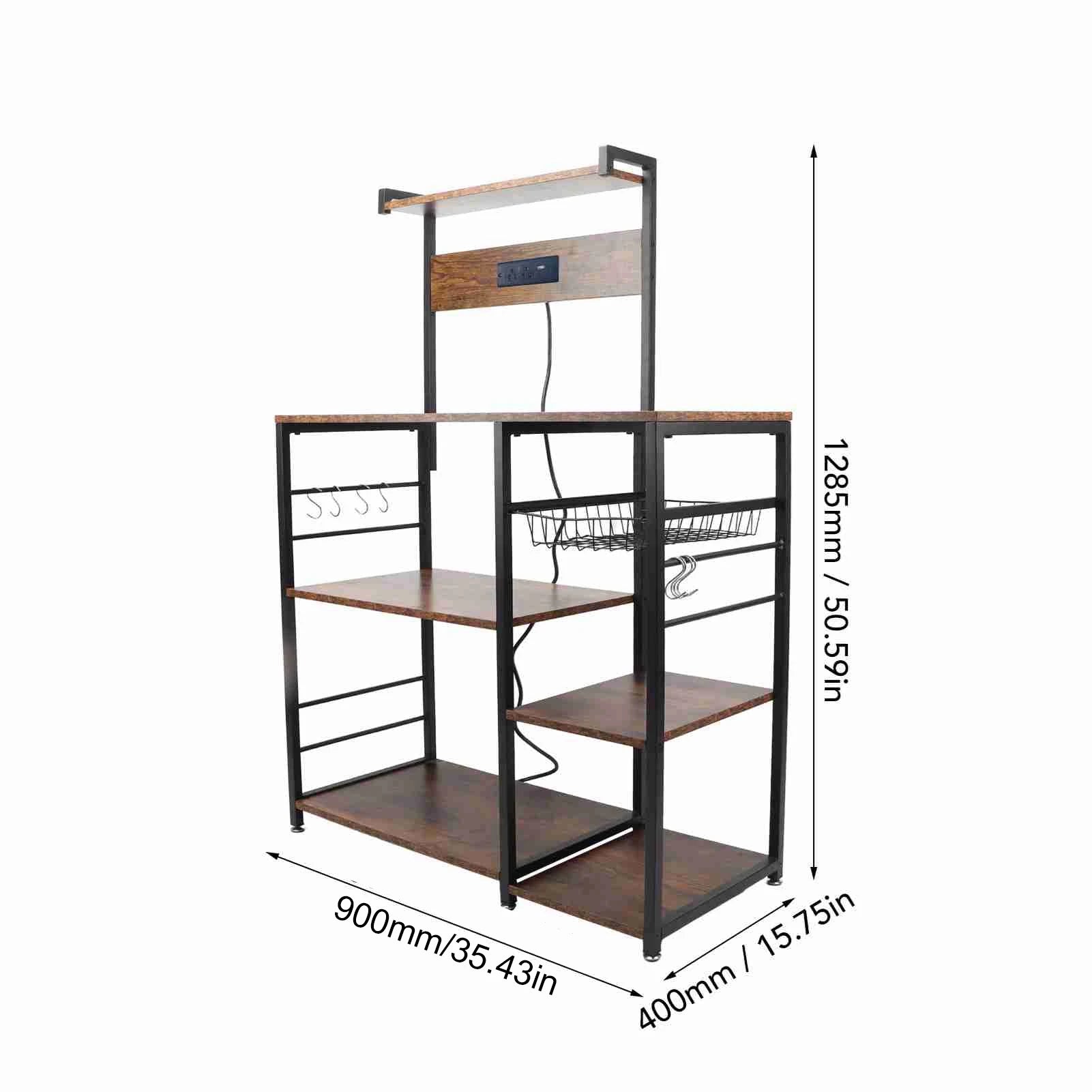 Kitchen bakers rack steel wood multi tier microwave oven stand rust resistant coffee bar station utility storage shelf
