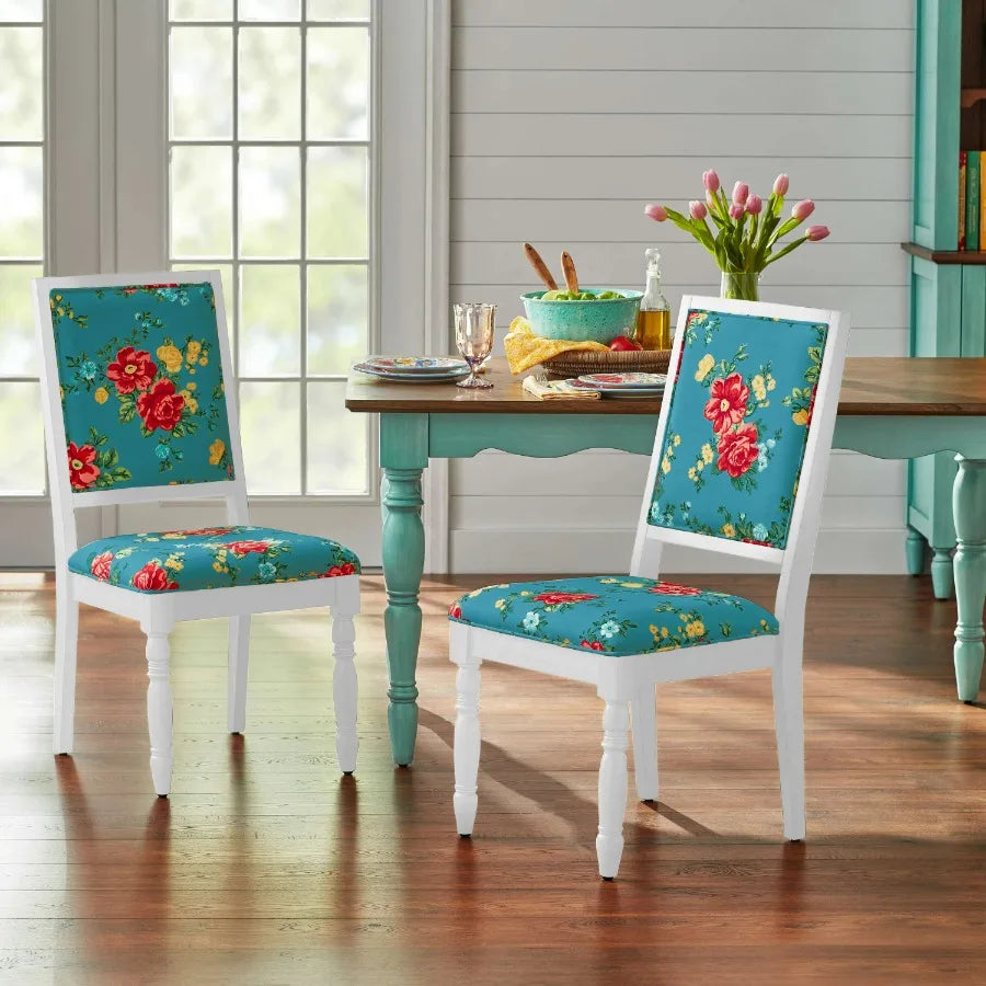 The pioneer womancallie vintage floral dining chairs made with solid wood frame set of 2 white finish