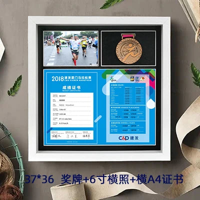 Wooden medal display frame marathon bae creative picture stand storage organizer modern simple sle rectangle - black