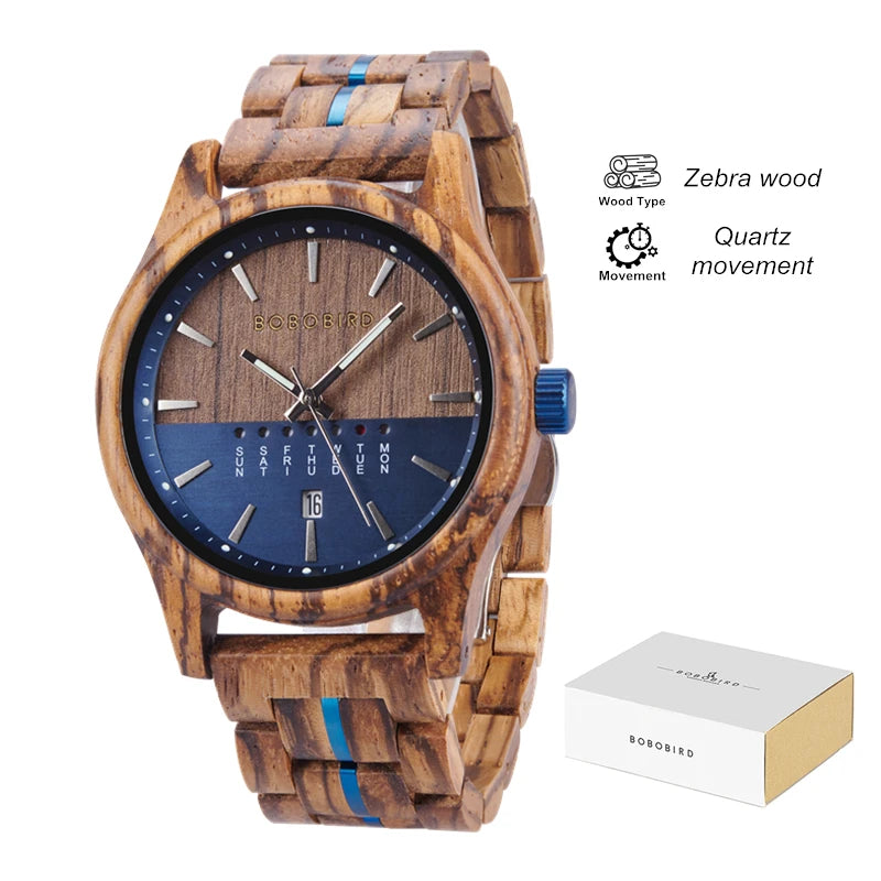 Bobo bird men’s watches niche wooden wristwatch unique quartz watch for men week & date display customized drop