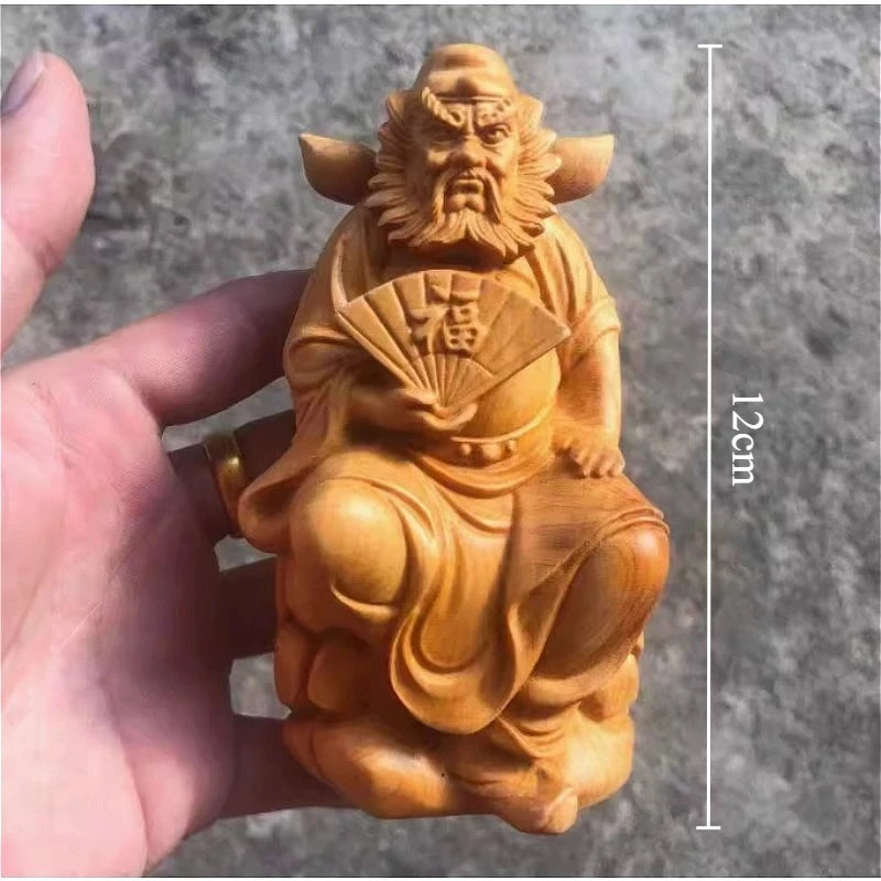 1pc wooden statue of zhong kui exorcist figure home decoration office feng shui sculpture ornaments - 12x7x4.5