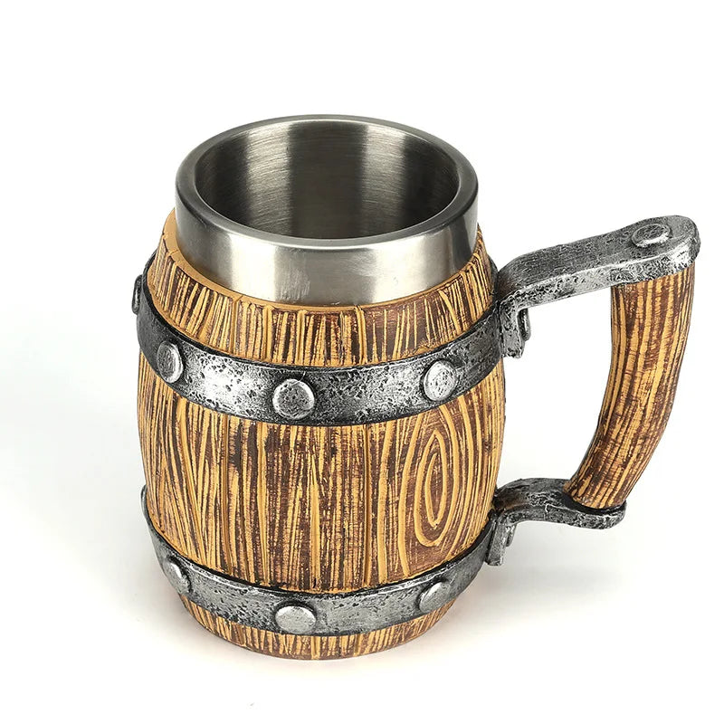 Large-capacity 600ml wooden barrel beer mug personalized resin eco-friendly material goblet coffee cup creative