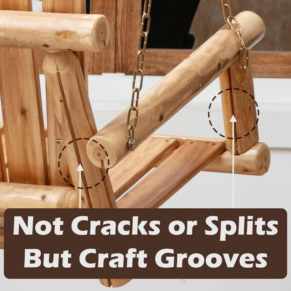 Porch swing front hanging wooden bench 2 seat chair for garden patio backyard playground log wood 800lbs - united