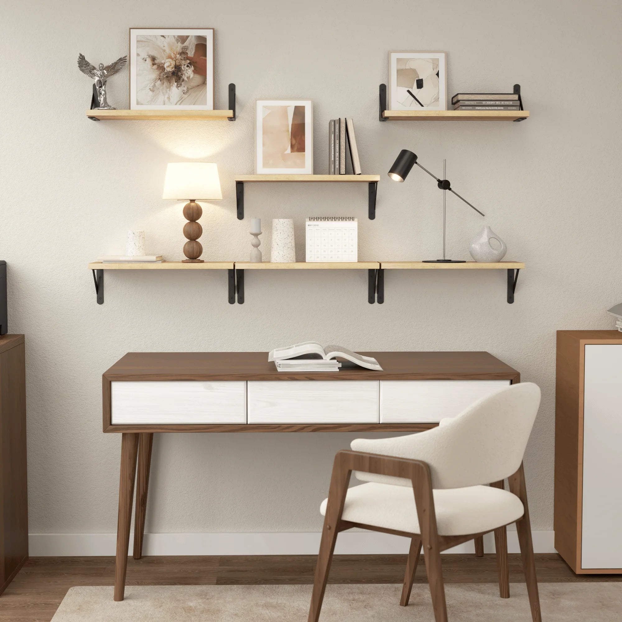 Rustic floating shelves for wall farmhouse wood shelf decor mounted room sets of 6 hanging storage