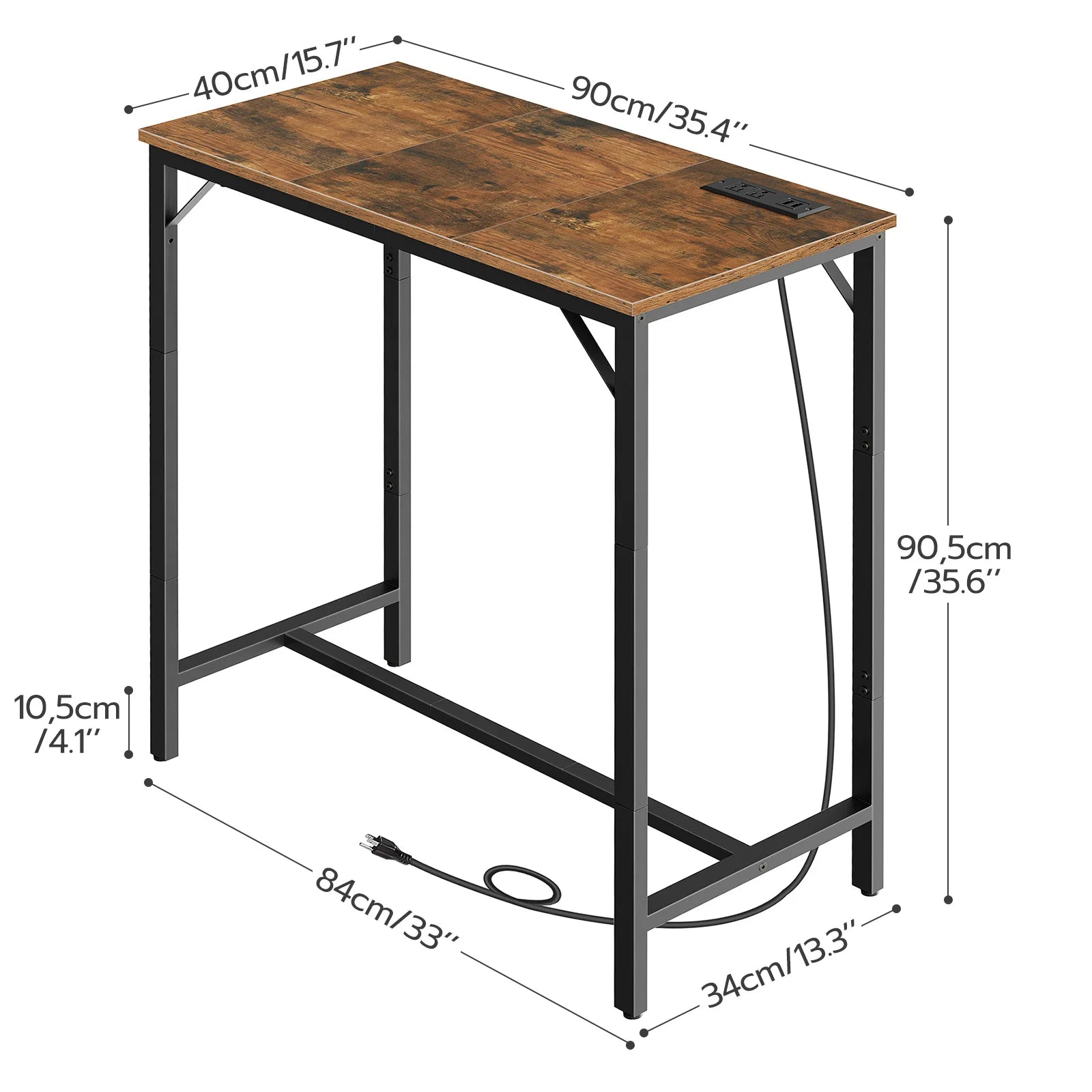 Hoobro bar table with charging station rectangular pub high top coffee counter narrow long dining - rustic brown