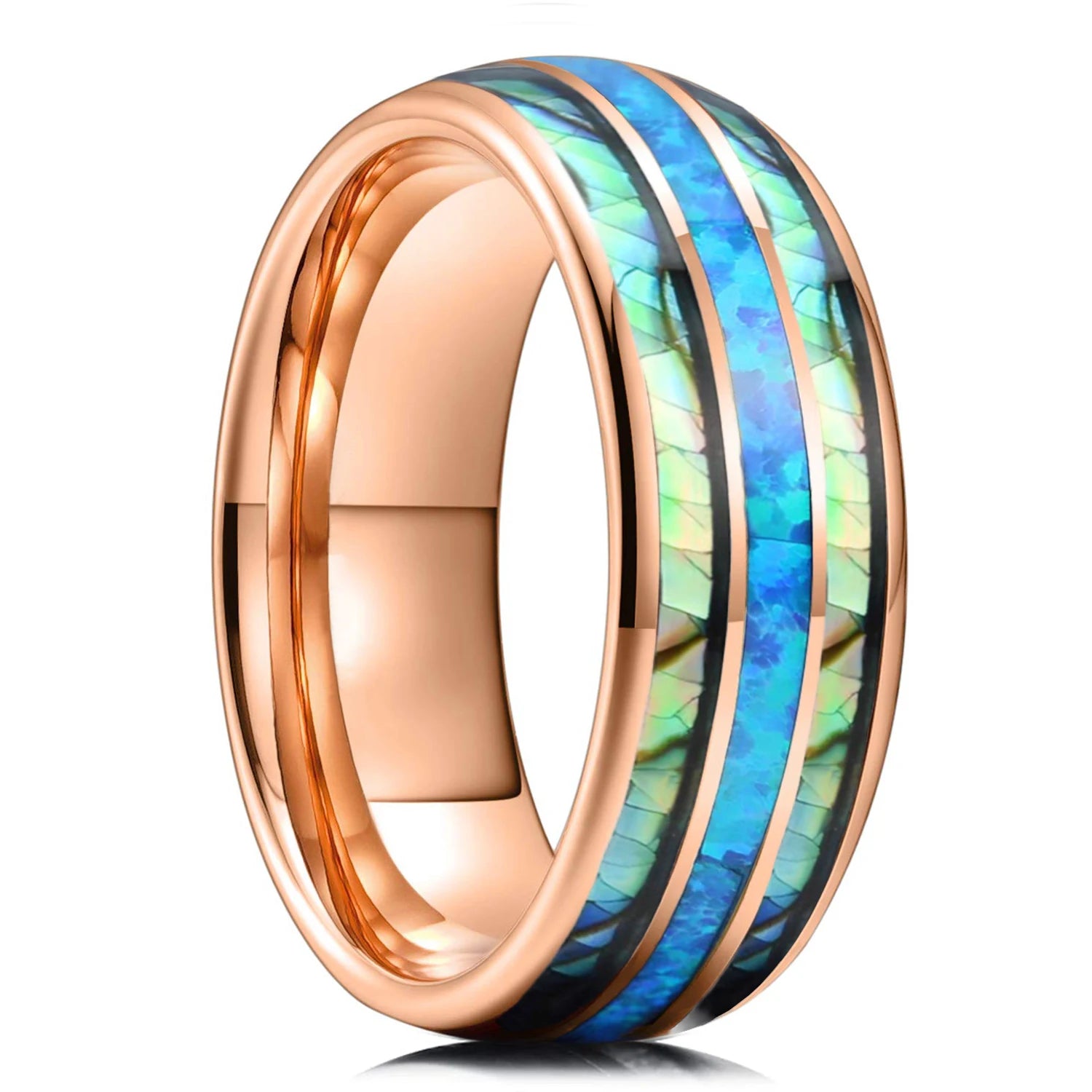Deer antler ring stainless steel wedding band koa wood men turquoise mens jewelry - s7 / china / 13