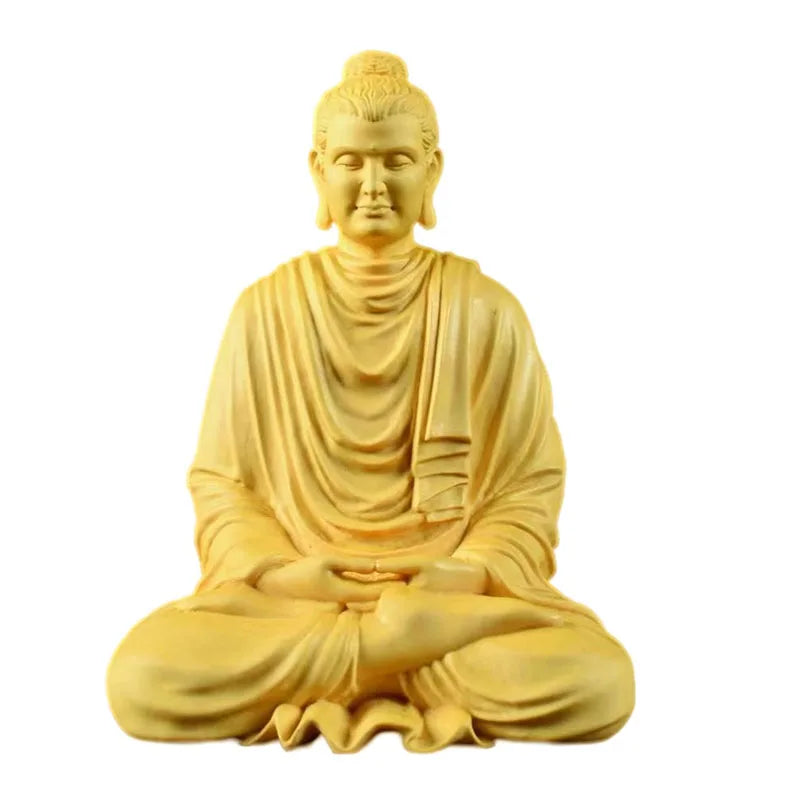 Huangyang wood carving of shakyamuni buddha ornament offering entrance statues decorations religious - light grey