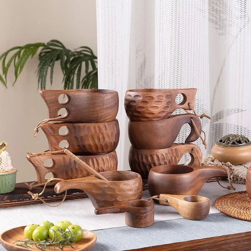 Wooden finland mug creative outdoor camping travel cup nordic style handmade milk coffee bar beer mugs