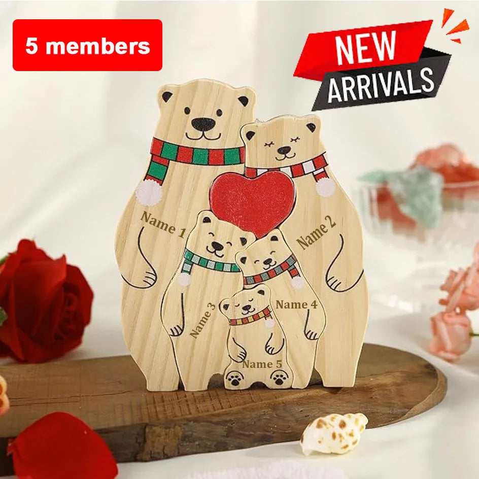Name personalized custom mother’s birthday gift family names sculpture wood puzzle bear heart puzzles home decoration