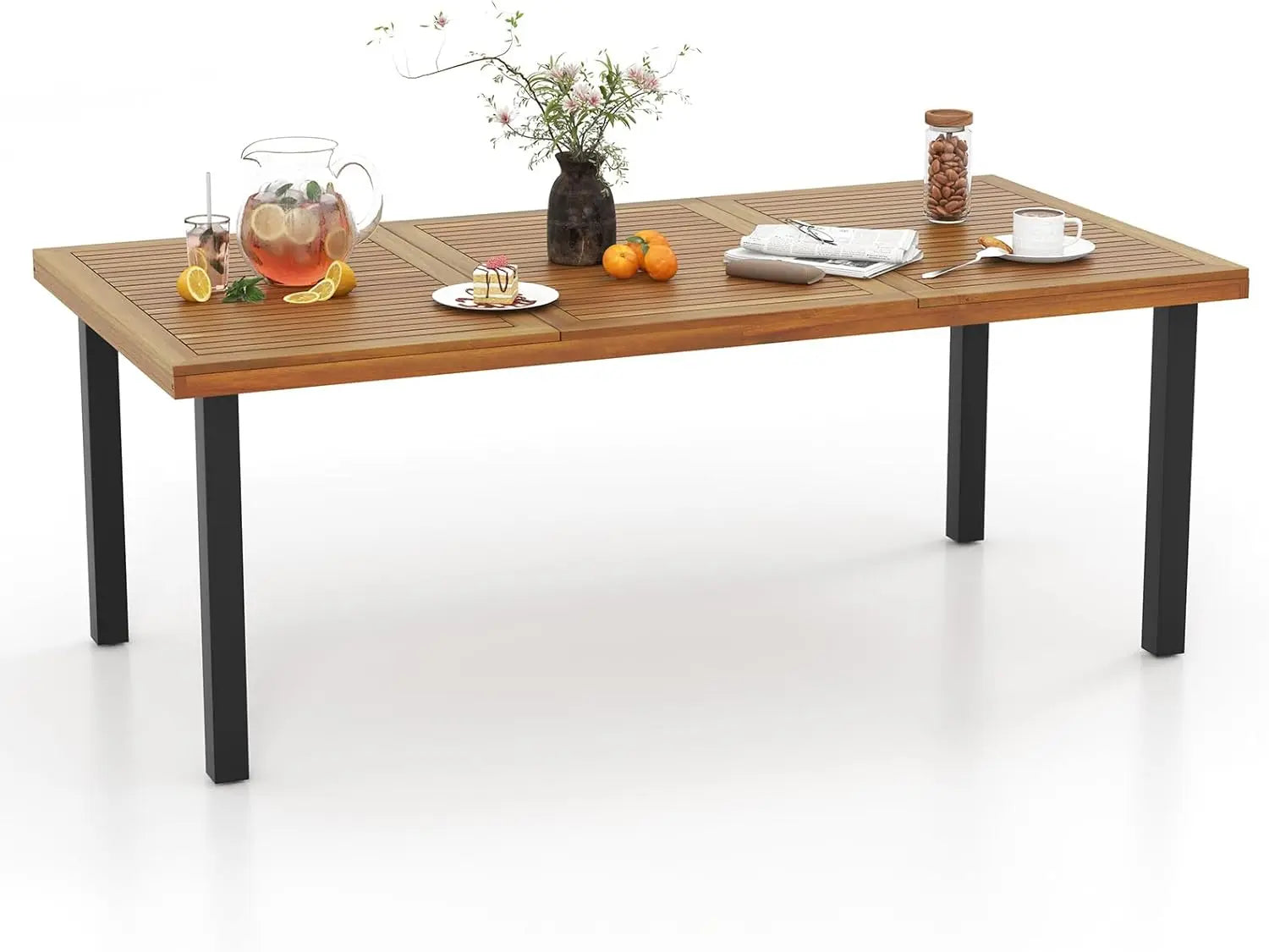 79 inch acacia wood dining table patio for outdoors & indoors rustic rectangular bistro with 1.9” umbrella hole