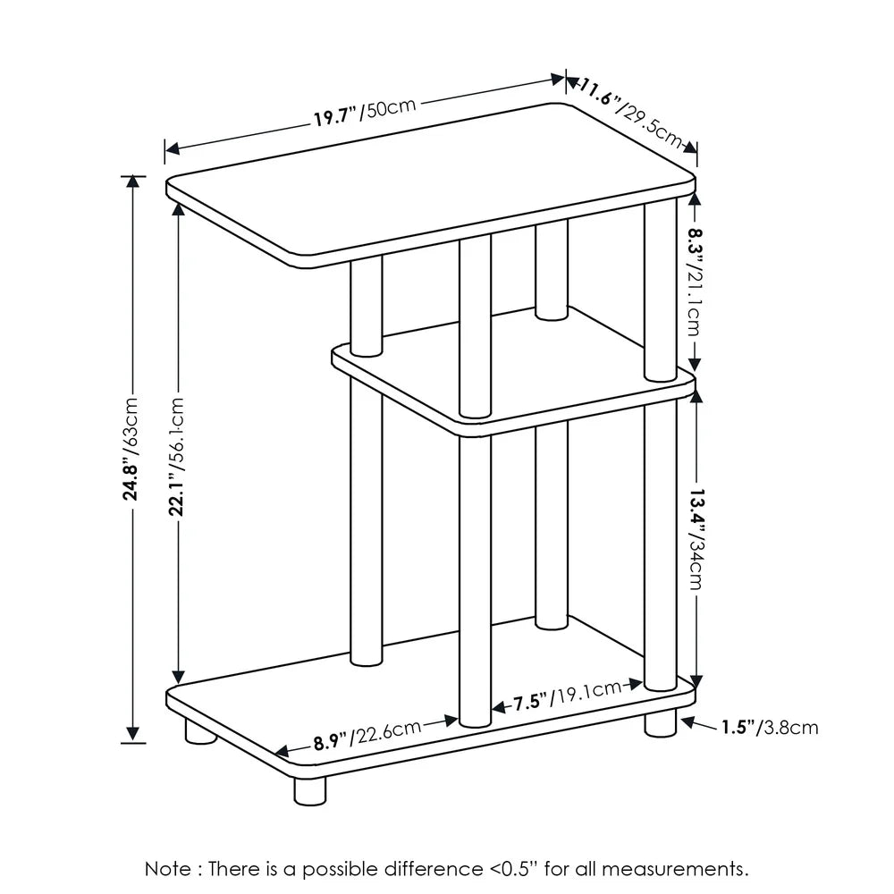 C shape sofa side table with open display racks easy assembly storage home living room indoor use espresso black