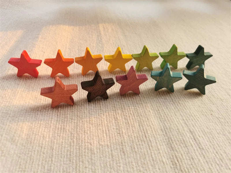 Rainbow wooden stacking star heart blocks pastel nordic beech moon clound open-ended play - rainbow star 12 - game