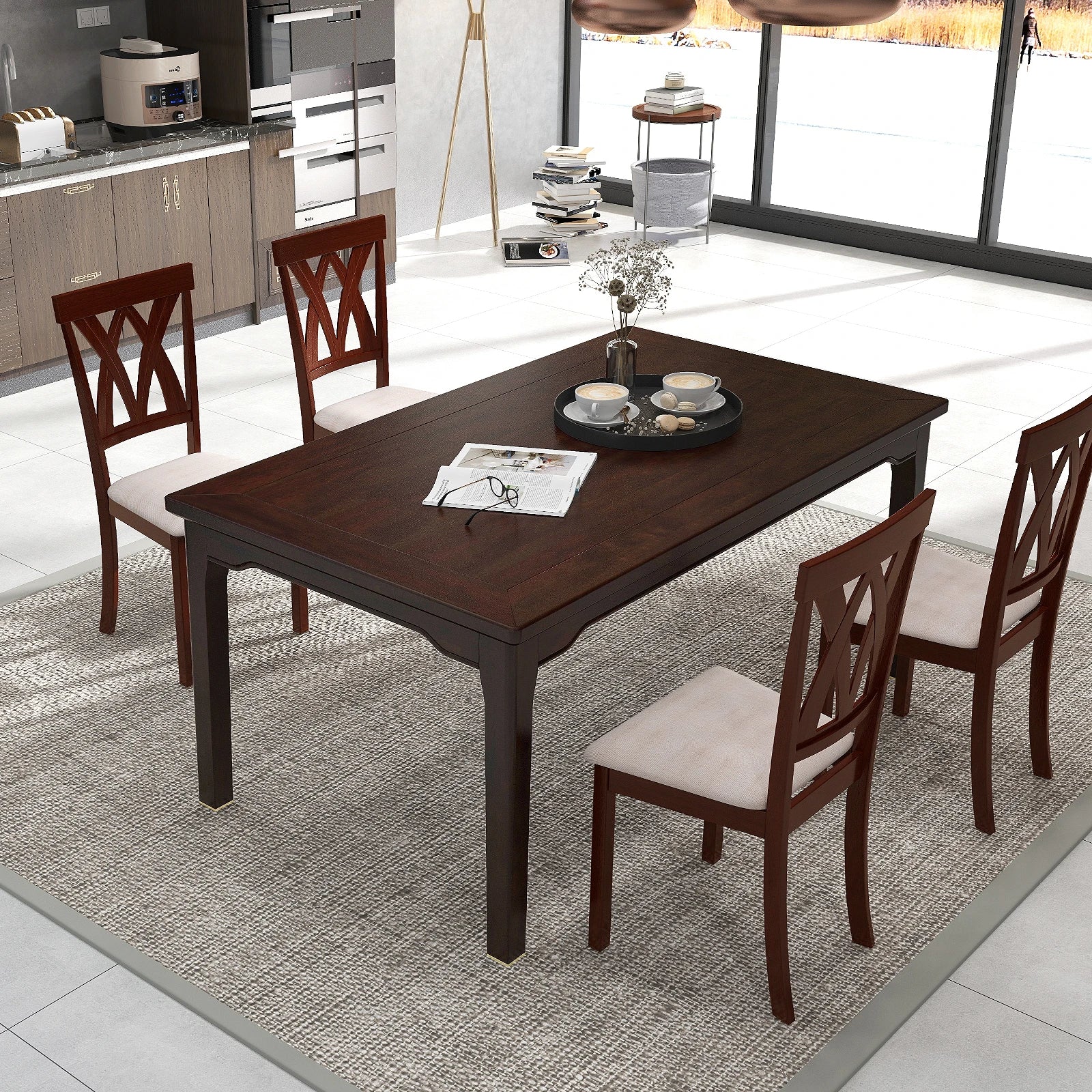 Armless dining chairs set of 4 w/ rubber wood frame elegant hollowed backrest - chocolate / united states