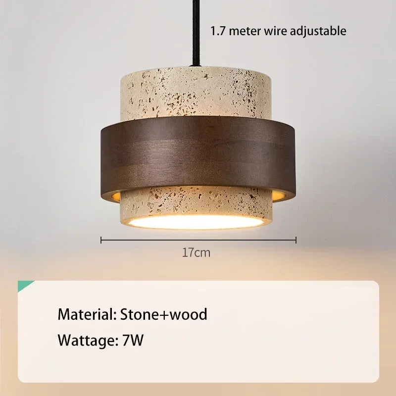 Led pendant lamp bedroom beside chandelier small stone light wood walnut color hanging lighting fixture retro bar