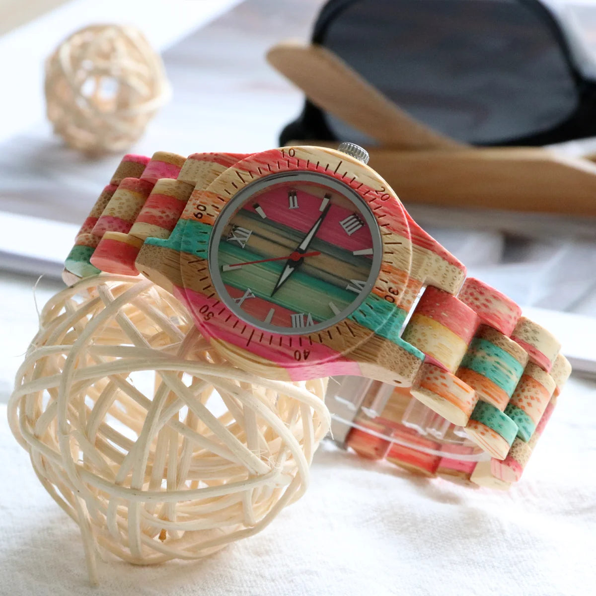 Women’s watches multicolor bamboo wood bracelet natural clock quartz wrist watch for woman ladies gifts